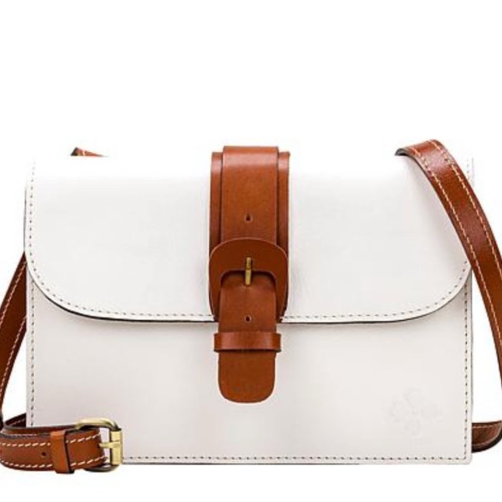 Patricia Nash Tauriana White/Tan Leather Crossbody Organizer Purse